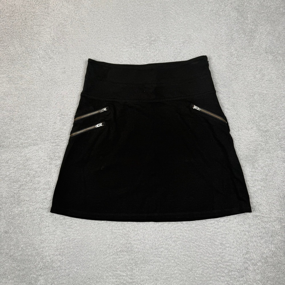 Athleta Womens Black Moto Mini Skirt Size 6 Side Zip Front Zipper Detail Stretch